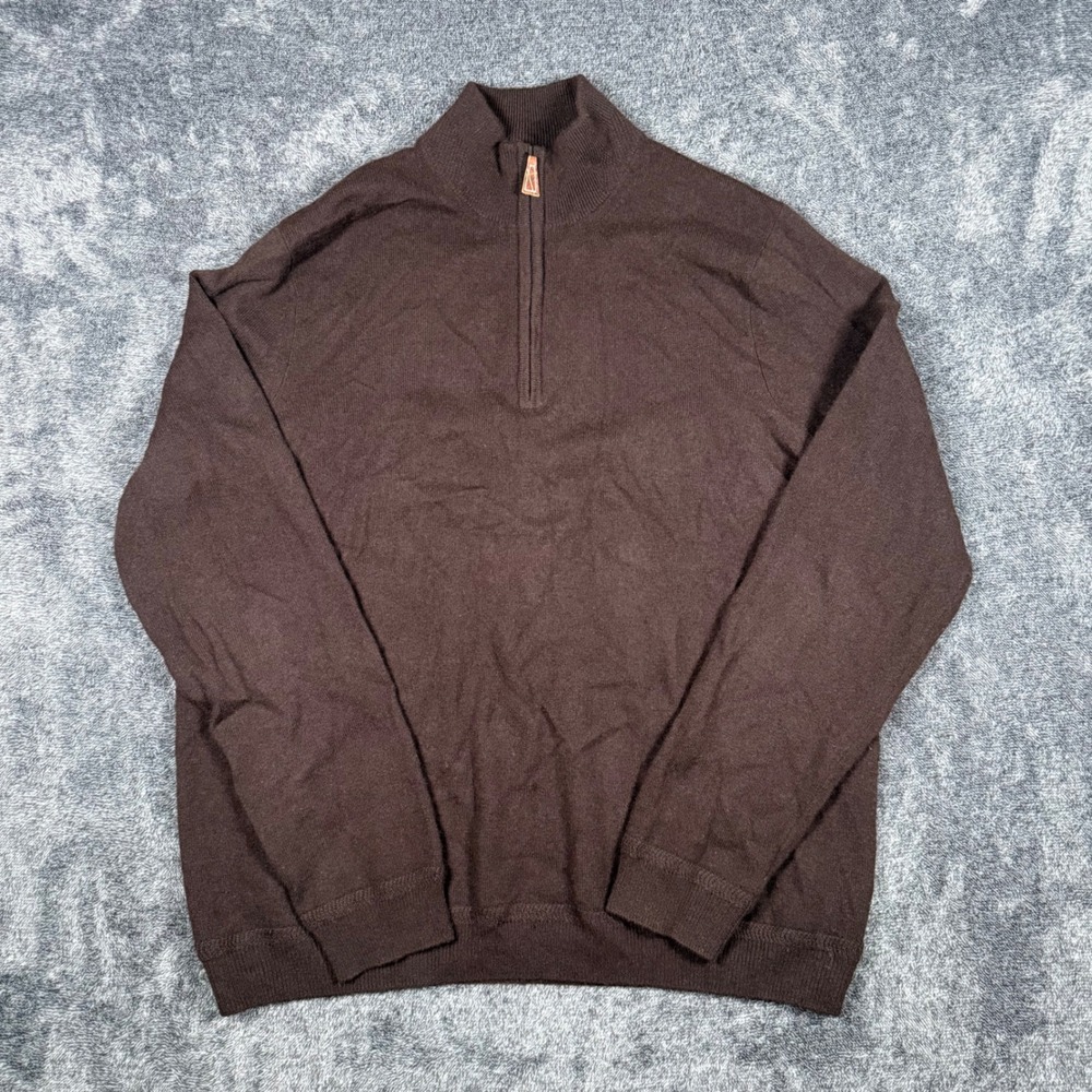John W Nordstrom Mens Large 100% Cashmere Quarter Zip Sweater Brown Mock Neck